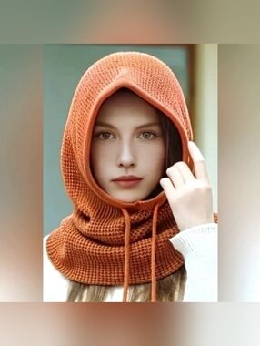 Orange Waffle Knit Hood & Neck Slouch
